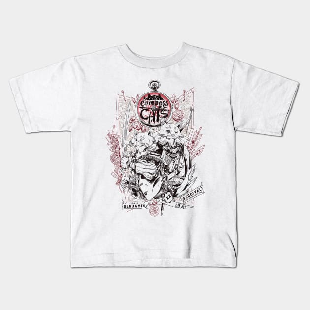 Compass Cats Lineart Kids T-Shirt by One Shot Podcast